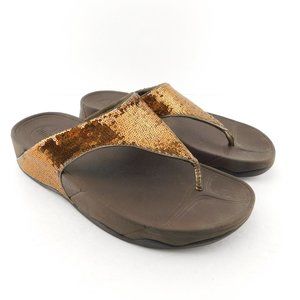 FITFLOP Bronze Sequin Thong Platform Sandals 8